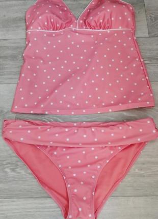 Кораловий роздільний купальник з маєчкою в горох tu2 фото