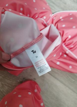 Кораловий роздільний купальник з маєчкою в горох tu7 фото