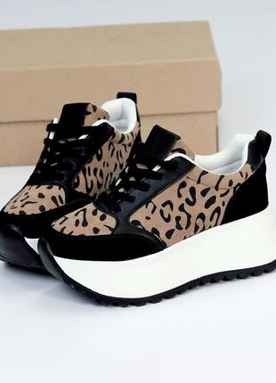 Ультра модные комбинированные сникерсы animal принт на платформе 37-23 38-23,5 39-24