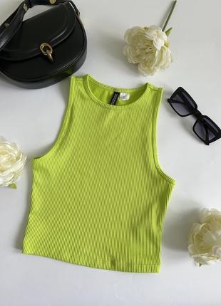 Топ салатовый кислотный в рубчик h&m divided xs