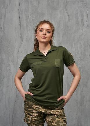 Жіноча футболка поло тактична з липучками для шевронів хакі теніска літня військова армійська (b)