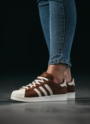 Жіночі кросівки adidas superstar brown адідас суперстар коричневого кольору