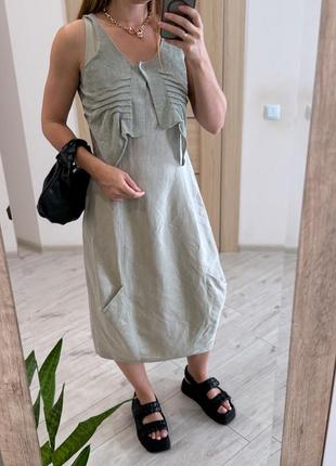 Натуральное платье миди серое crea франция льняная лен