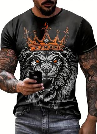Футболка чоловіча з 3d принтом корона лідера - короля львів літня для повсякденного носіння та відпочинку xl 54