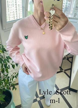 Lyle scott шерстяной свитер пудровый джемпер из шерсти