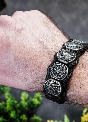 Браслет з паракорда на застібці рись та намистинами ручного лиття в скандинавській тематиці