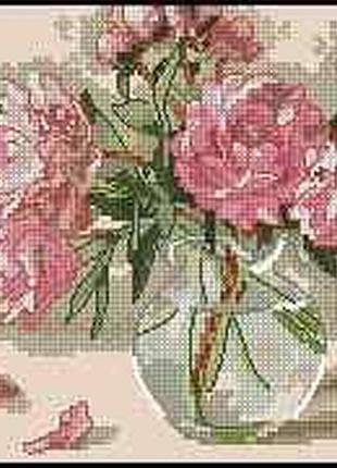 Набір для вишивання хрестиком. розмір: 20*14 см букет піонів в вазі