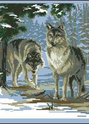 Набор для вышивки крестиком. размер: 24*24 см волки в лесу