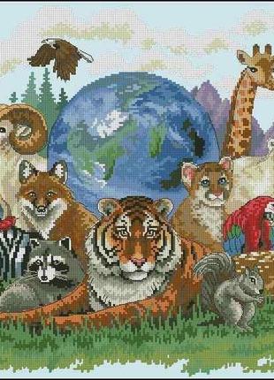 Набор для вышивки крестиком. размер: 41*30 см в мире животных