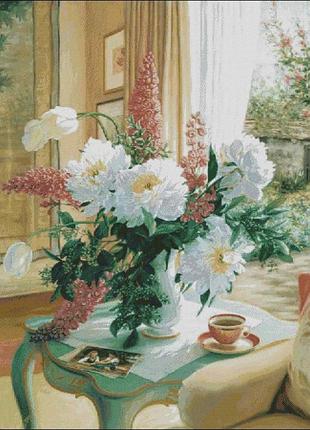 Набір для вишивання хрестиком. розмір:  54*71 см квіти у вітальні