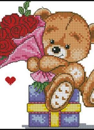 Набір для вишивання хрестиком. розмір: 13*12 см ведмедик з с букетом