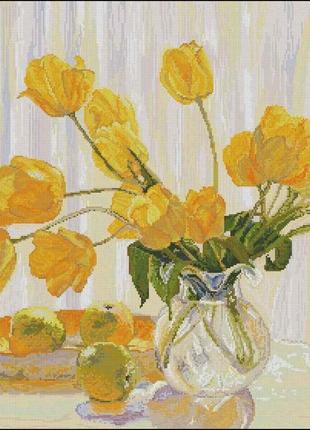 Набор для вышивки крестиком. размер: 45*44 см желтые тюльпаны