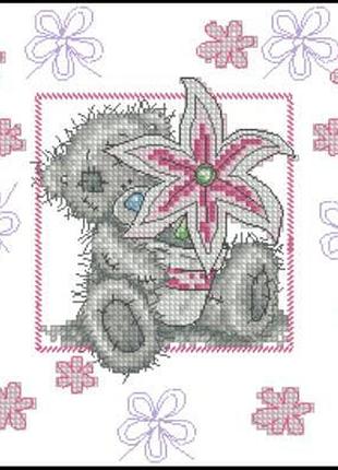 Набір для вишивання хрестиком. розмір: 14*14 см ведмедик з лілеєю