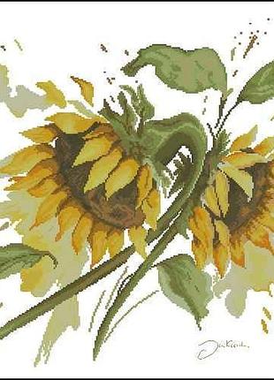 Набір для вишивання хрестиком. розмір:  48*40 см пара соняшників