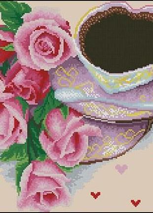Набор для вышивки крестиком. размер: 32*26 см розы с кофе