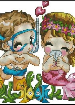 Набір для вишивання хрестиком. розмір: 15*15 см підводне кохання