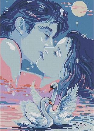 Набір для вишивання хрестиком. розмір: 30*48 см поцілунок з лебедями