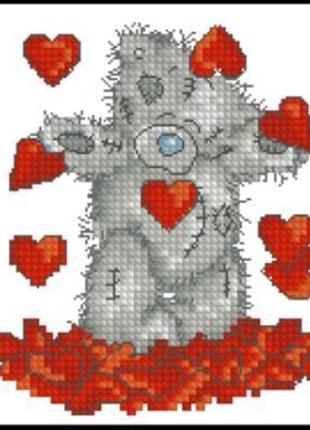 Набір для вишивання хрестиком. розмір: 8*10 см тедді з серцями