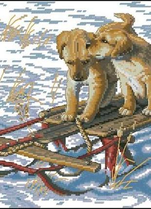 Набор для вышивки крестиком. размер: 31*23 см ездовые собаки