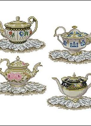 Набір для вишивання хрестиком. розмір: 32*32 см старовинні чайники