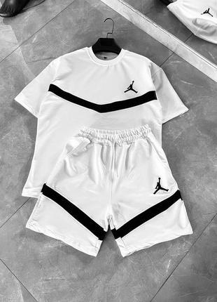 Чоловічий спортивний комплект jordan на літо у біло-чорному кольорі premium якості, стильний та зручний комплект на кожен день