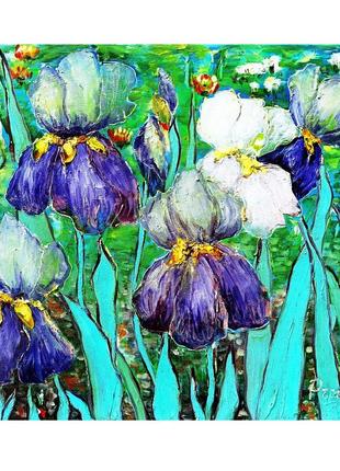 Картина маслом. ірис. мерехтіння. полотно на підрамнику. 40х50см. галерейна натяжка полотна.