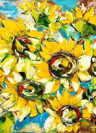 Картина маслом. літо в зеніті.соняшники. полотно на підрамнику. 40х50 див.