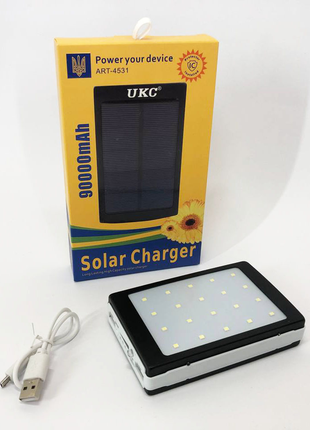 Умб power bank solar 90000 mah мобільне зарядне з сонячною панеллю та лампою, power bank ws44689