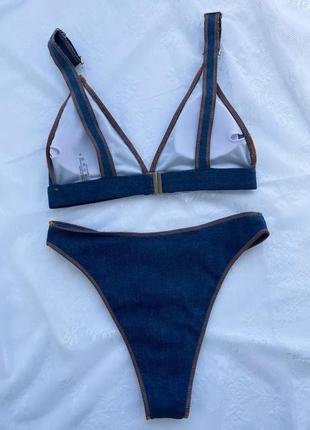 Купальник джинсовий синій трикутник з чашками високі завищені плавки жіночий бразиліана3 фото