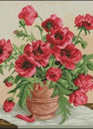 Набір для вишивання хрестиком. розмір: 35*28 см маки в глечику