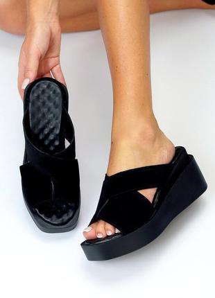 Удобные кожаные сабо шлепанцы леопардовые натуральная кожа на танкетке тренд 2024 принт лего