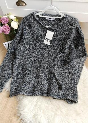 Трикотажный свитер с подвернутыми краями от zara, размер m-xl