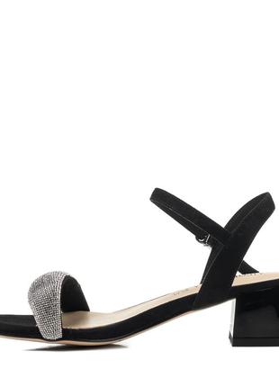 Вечерни�е босоножки замшевые со стразами на широком невысоком и удобном каблуке черные модн...