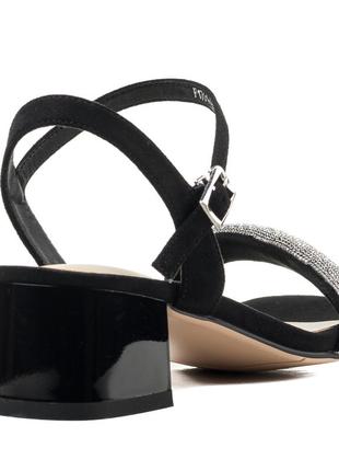 Вечерни�е босоножки замшевые со стразами на широком невысоком и удобном каблуке черные модн...