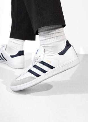 Мужские кроссовки adidas samba white grey dark blue 40-41-42-43-44-45