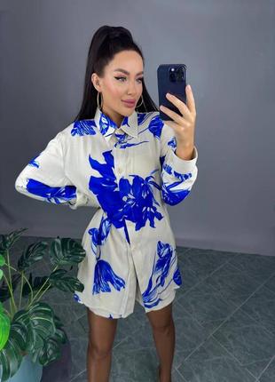 Качественный костюм в цветочный принт рубашка + шорты турецкий 🇹🇷штапель, натуральная ткань