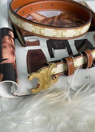Ремень celine Pants triomphe belt in triomphe canvas and calfskin white premium 1:1 высочайшее качество4 фото