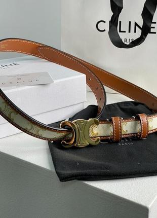 Ремень celine Pants triomphe belt in triomphe canvas and calfskin white premium 1:1 высочайшее качество5 фото