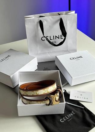 Ремень celine Pants triomphe belt in triomphe canvas and calfskin white premium 1:1 высочайшее качество1 фото