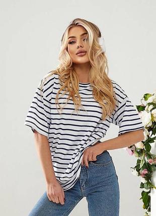 Удлиненная футболка в полоску, белый, синий