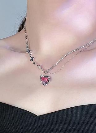 Кольє чокер підвіска серце ефектна прикраса кристали