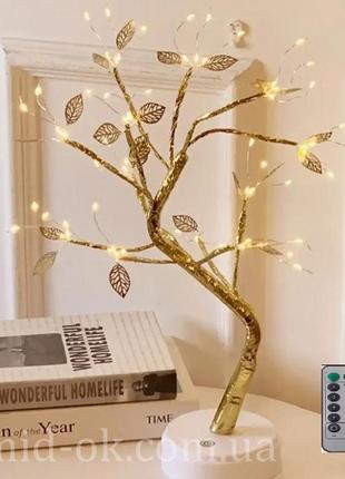 Светильник денежное дерево пульт теплая белая led-подсветка золотые ветви и листья 8 режимов usb диммер8 фото