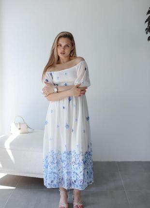 Платье в цветы с резинкой на груди 🌸