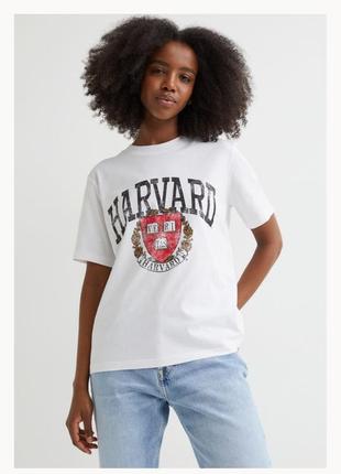Футболка h&m, майка, белая футболка с принтом harvard