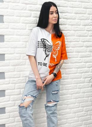 Двокольорова футболка з метеликом від 42 до 56 розміру2 фото