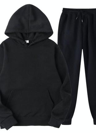 Супер ціна! чоловічий базовий спортивний костюм осінній комплект худі і штани однотонний чорний