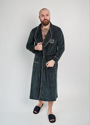 Халат велюр міді з кантом чоловічий демі 7 кольорів