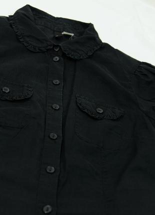 Сорочка чорна приталена з коротким рукавом блуза бавовна топ футболка під вінтаж h&m вінтажна  готична лоліта волани рюші7 фото