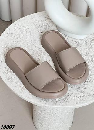 Женские шлёпанцы натуральная кожа беж, шкіряні бежеві шльопанці бежеві 10097