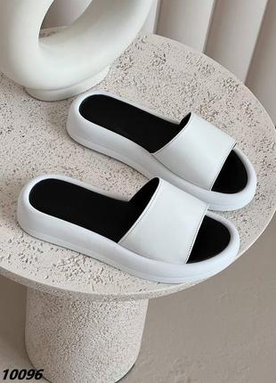 Женские шлёпанцы натуральная кожа белые , шкіряні бежеві шльопанці бежеві 10096